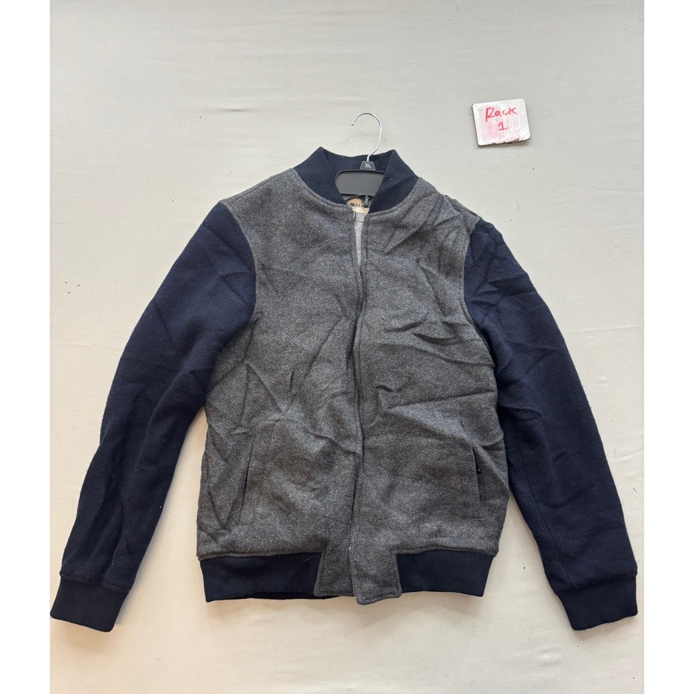 The Normal Brand Mens Wool Blend Bomber Jacket Grey Navy Blue Size M RN149447